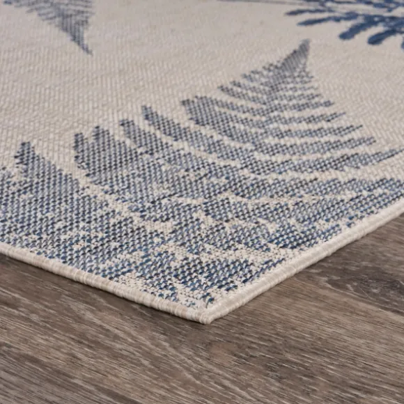 Kirkland's Home Outdoor Rugs-Gray And Navy Falling Ferns Outdoor Area Rug, 5X7
