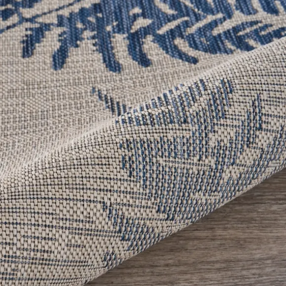Kirkland's Home Outdoor Rugs-Gray And Navy Falling Ferns Outdoor Area Rug, 5X7