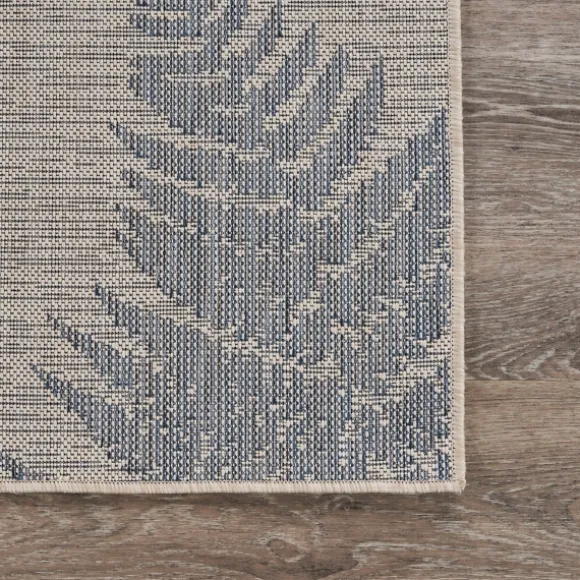 Kirkland's Home Outdoor Rugs-Gray And Navy Falling Ferns Outdoor Area Rug, 5X7