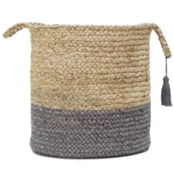 Kirkland's Home Baskets & Boxes-Gray And Tan Woven Jute Basket With Tassel, 19 In.