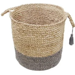 Kirkland's Home Baskets & Boxes-Gray And Tan Woven Jute Basket With Tassel, 19 In.