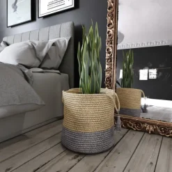 Kirkland's Home Baskets & Boxes-Gray And Tan Woven Jute Basket With Tassel, 19 In.