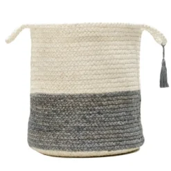 Kirkland's Home Baskets & Boxes-Gray And White Woven Basket With Tassel, 17 In.