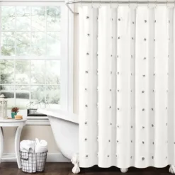 Kirkland's Home Shower Curtains-Gray Boho Tufted Circles Shower Curtain