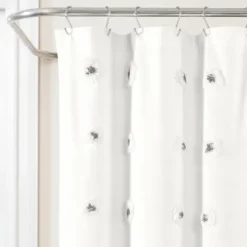 Kirkland's Home Shower Curtains-Gray Boho Tufted Circles Shower Curtain