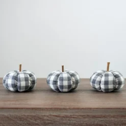 Kirkland's Home Statues & Figurines-Gray Buffalo Check Pumpkins, Set Of 3
