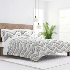 Kirkland's Home Quilts-Gray Chevron Reversible 3-Pc. King Quilt Set