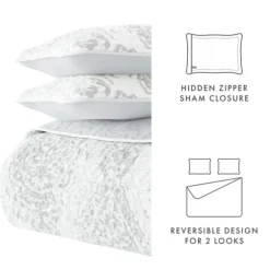 Kirkland's Home Quilts-Gray Damask Reversible 3-Pc. Queen Quilt Set