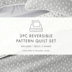 Kirkland's Home Quilts-Gray Dotted Reversible 3-Pc. King Quilt Set