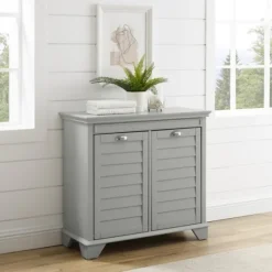 Kirkland's Home Bathroom Furniture-Gray Double Linen Hamper