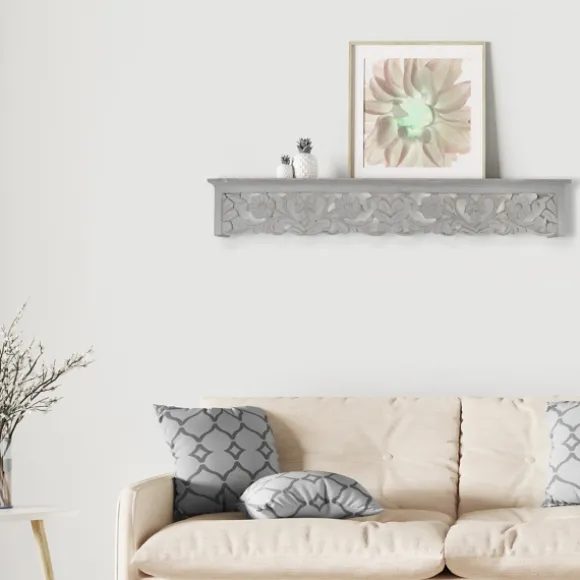 Kirkland's Home Shelves-Gray Floral Carved Wall Shelf