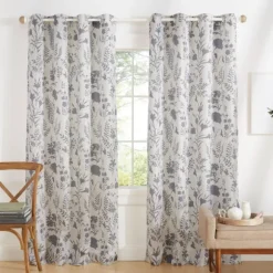Kirkland's Home Curtains & Drapes-Gray Floral 2-Pc. Curtain Panel Set, 84 In.