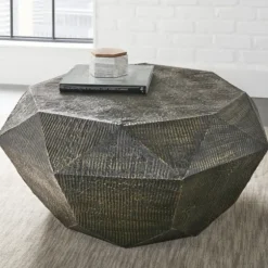 Kirkland's Home Coffee Tables-Gray Hand-Stamped Iron Octagonal Coffee Table