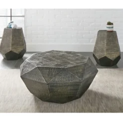 Kirkland's Home Coffee Tables-Gray Hand-Stamped Iron Octagonal Coffee Table