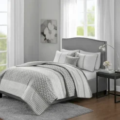Kirkland's Home Bedspreads & Coverlets-Gray Jacquard Motif 4-Pc. Queen Coverlet Set