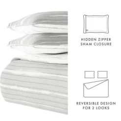 Kirkland's Home Quilts-Gray Linear Reversible 3-Pc. Queen Quilt Set