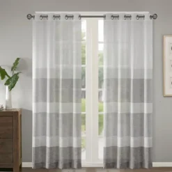 Kirkland's Home Curtains & Drapes-Gray Modern Stripes Curtain Panel, 95 In.