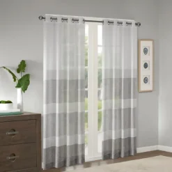 Kirkland's Home Curtains & Drapes-Gray Modern Stripes Curtain Panel, 95 In.