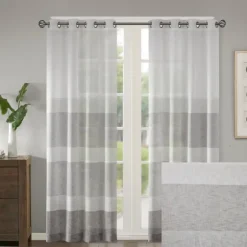 Kirkland's Home Curtains & Drapes-Gray Modern Stripes Curtain Panel, 84 In.