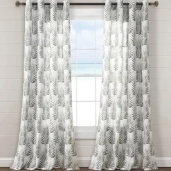 Kirkland's Home Curtains & Drapes-Gray Palm Leaves Curtain Panel Set, 84 In.