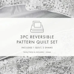 Kirkland's Home Quilts-Gray Patchwork Reversible 3-Pc. King Quilt Set