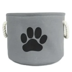 Kirkland's Home Baskets & Boxes-Gray Paw Print Round Basket With Handles
