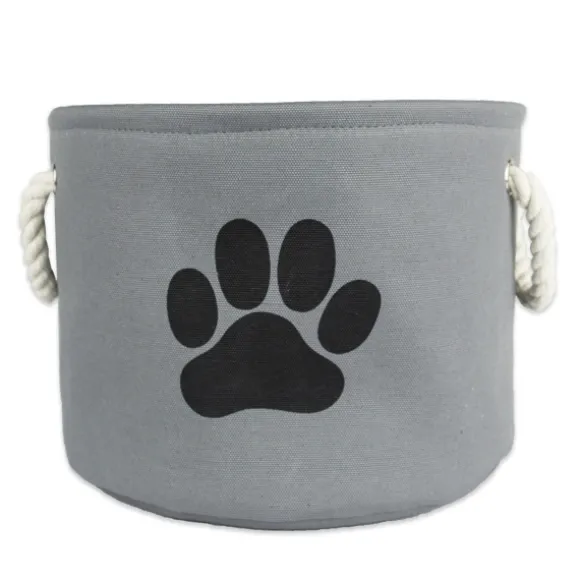 Kirkland's Home Baskets & Boxes-Gray Paw Print Round Basket With Handles