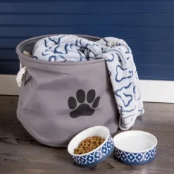 Kirkland's Home Baskets & Boxes-Gray Paw Print Round Basket With Handles