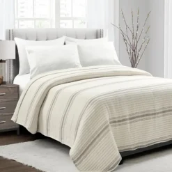 Kirkland's Home Quilts-Gray Pick Stitch Stripe King Quilt