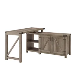 Kirkland's Home Office Furniture-Gray Rustic L-Shape Farmhouse Desk