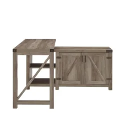 Kirkland's Home Office Furniture-Gray Rustic L-Shape Farmhouse Desk