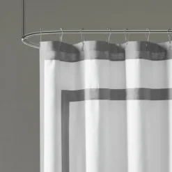 Kirkland's Home Shower Curtains-Gray Square Trim Cotton Shower Curtain