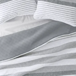 Kirkland's Home Quilts-Gray Striped Reversible 3-Pc. King Quilt Set