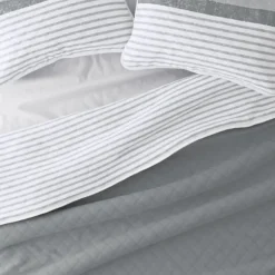 Kirkland's Home Quilts-Gray Striped Reversible 3-Pc. King Quilt Set