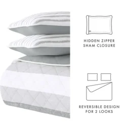 Kirkland's Home Quilts-Gray Striped Reversible 3-Pc. King Quilt Set