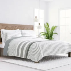 Kirkland's Home Quilts-Gray Striped Reversible 2-Pc. Twin Quilt Set