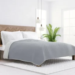 Kirkland's Home Quilts-Gray Striped Reversible 3-Pc. Queen Quilt Set