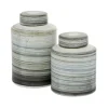 Kirkland's Home Decorative Bowls & Jars-Gray Striped Stoneware Jars With Lids, Set Of 2