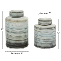 Kirkland's Home Decorative Bowls & Jars-Gray Striped Stoneware Jars With Lids, Set Of 2