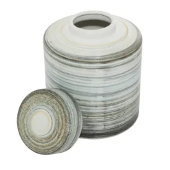 Kirkland's Home Decorative Bowls & Jars-Gray Striped Stoneware Jars With Lids, Set Of 2