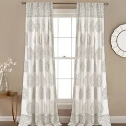 Kirkland's Home Curtains & Drapes-Gray Teardrop Leaves Curtain Panel Set, 84 In.