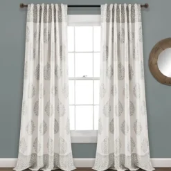 Kirkland's Home Curtains & Drapes-Gray Teardrop Leaves Curtain Panel Set, 95 In.