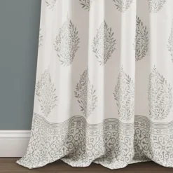 Kirkland's Home Curtains & Drapes-Gray Teardrop Leaves Curtain Panel Set, 95 In.