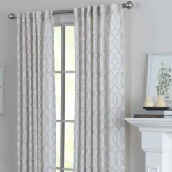 Kirkland's Home Curtains & Drapes-Gray Trellis Woven Single Curtain Panel, 84 In.