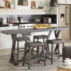Kirkland's Home Dining Tables-Gray Trestle Base Wooden Counter Table