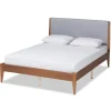 Kirkland's Home Beds & Headboards-Gray Upholstered Brown Wood King Platform Bed