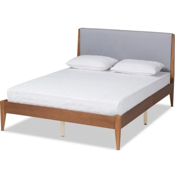 Kirkland's Home Beds & Headboards-Gray Upholstered Brown Wood King Platform Bed