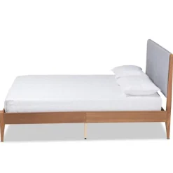 Kirkland's Home Beds & Headboards-Gray Upholstered Brown Wood King Platform Bed