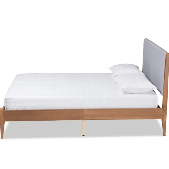 Kirkland's Home Beds & Headboards-Gray Upholstered Brown Wood King Platform Bed