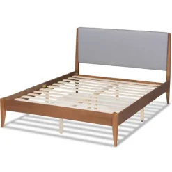 Kirkland's Home Beds & Headboards-Gray Upholstered Brown Wood King Platform Bed